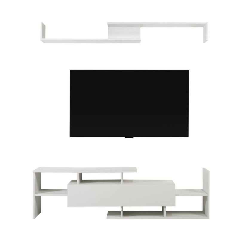 Surrey 60.2'' 2 Pc 1-Drawer Floating TV Stand Media Console with Open Shelves