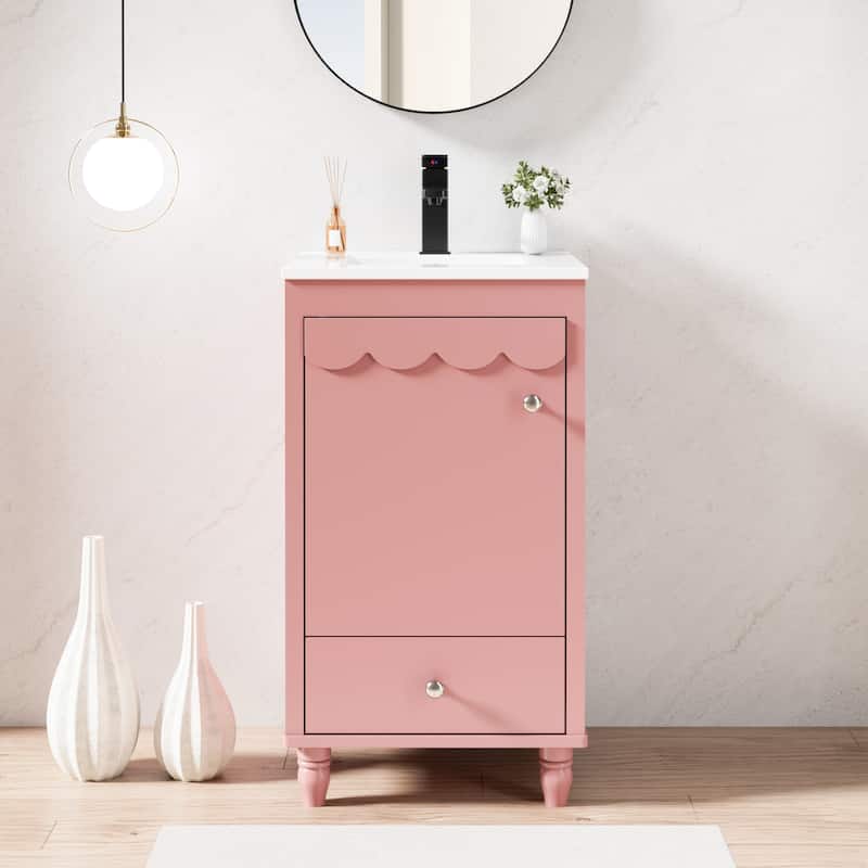 Lace Trim Freestanding Bathroom Vanity Set - Perfect for Bathrooms - Pink - 18in