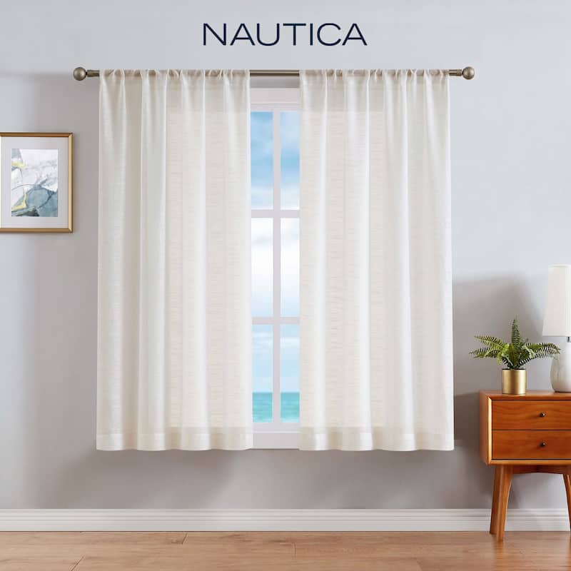 Nautica Erasmus Sheer Rod Pocket Window Curtain Panel Pair - 76 x 63 - Taupe