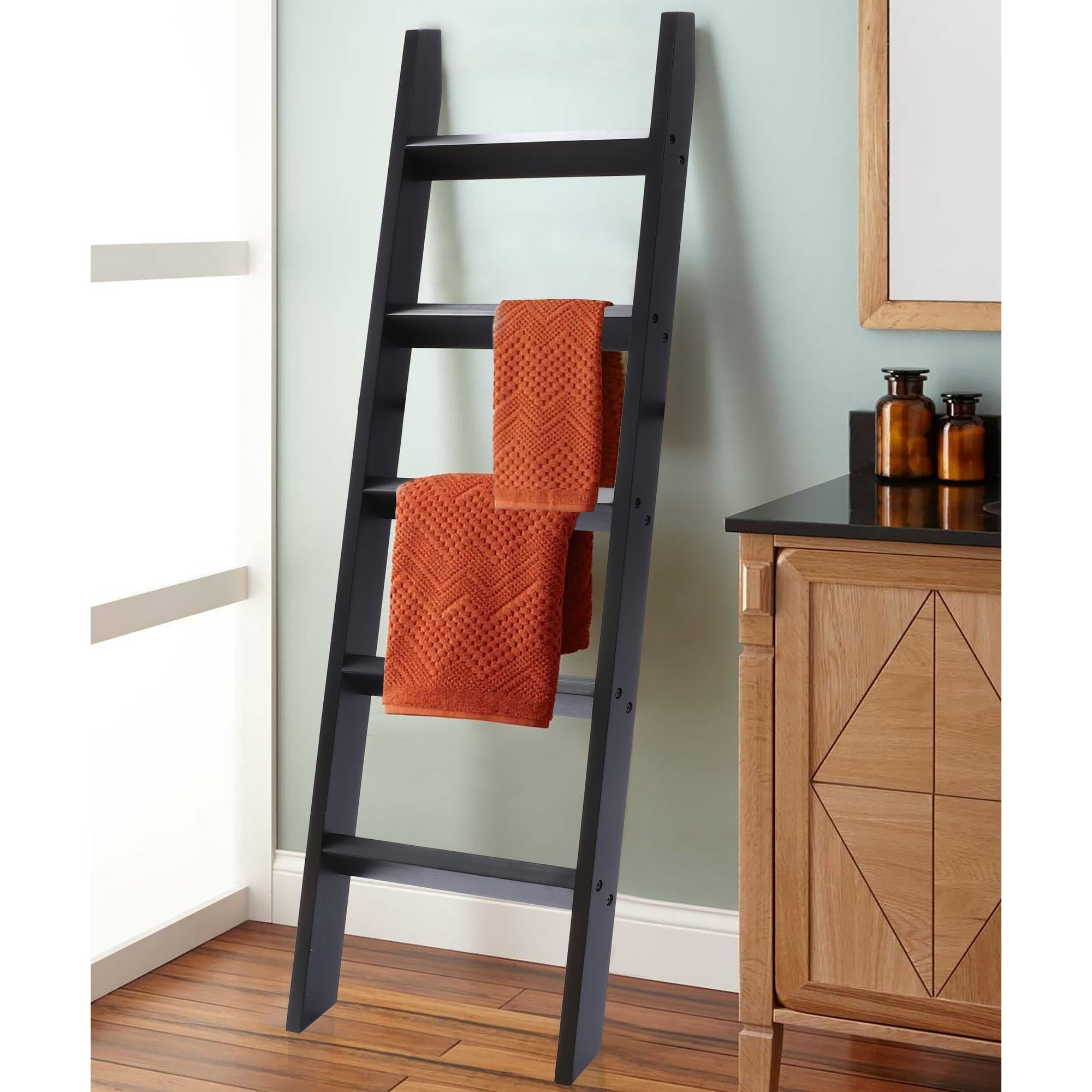 Black Wood 4.8ft Decorative Blanket Ladder 57.9 H x 19.9 W x 2.56 D On Sale Bed Bath Beyond 36501103