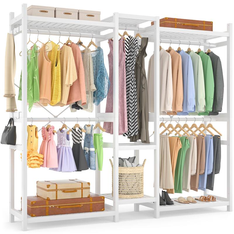 Bamboo Closet System Clothes Rack, Large Freestanding Garment Rack Clothing Rack for Hanging Clothes