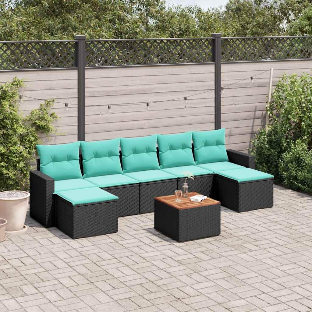 vidaXL 8 Piece Patio Sofa Set with Cushions Black Poly Rattan - 24.4 x 24.4 x 27.2