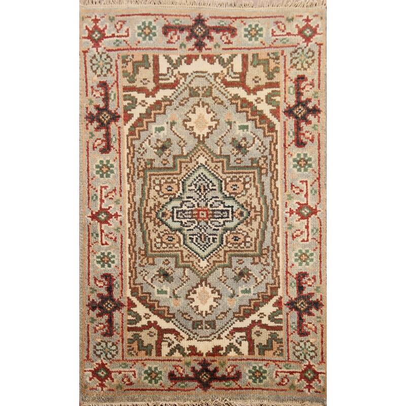 Hand Knotted Oriental 100% Wool Carpet Traditional Medallion Greys & Charcoal Heriz (serapi) Area Rug - 3' 0'' X 2' 0''