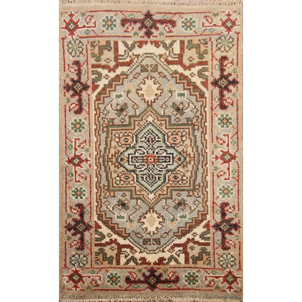 Hand Knotted Oriental 100% Wool Carpet Traditional Medallion Greys & Charcoal Heriz (serapi) Area Rug - 3' 0'' X 2' 0''