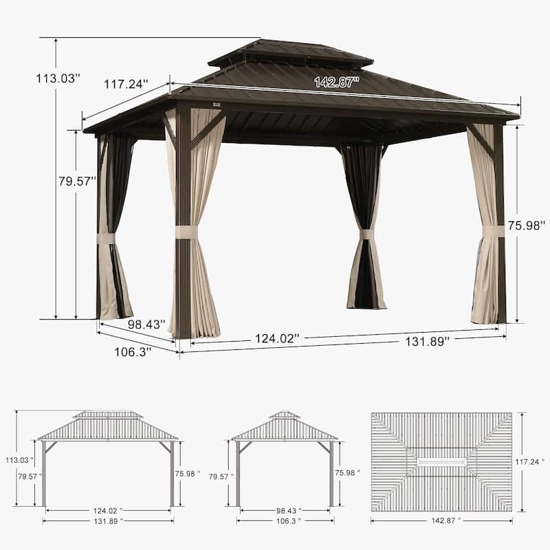 PURPLE LEAF Gazebo Outdoor Gazebo with Dual-Layer Galvanized Steel Double Roof Aluminum Gazebo with Netting and Curtains Bronze