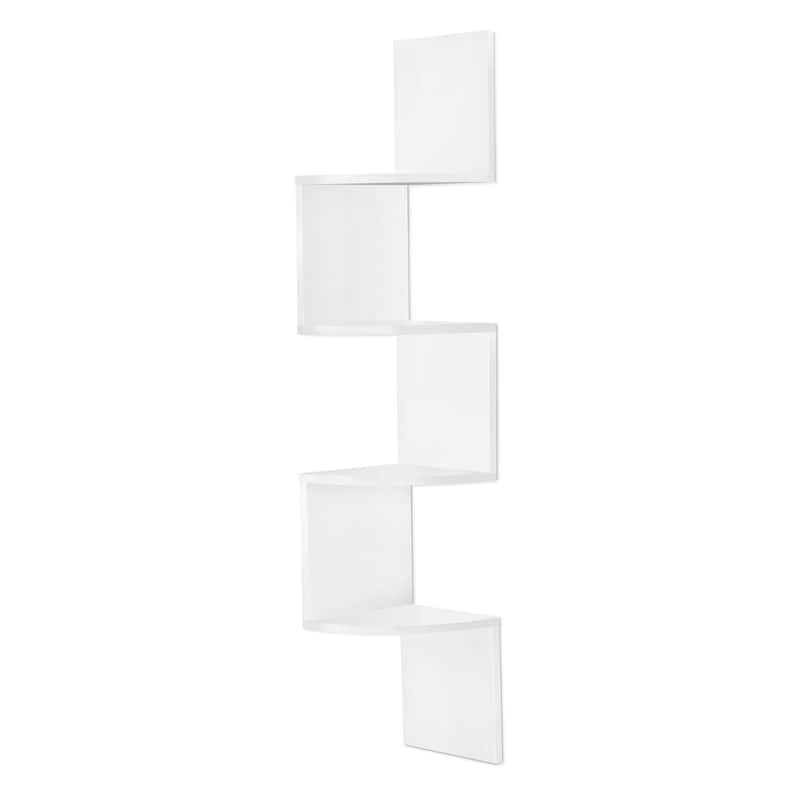 Sorbus 5-Tier Zig Zag Geometric Corner Wall Book Shelf Unit, Decorative Floating Wall Shelf - White