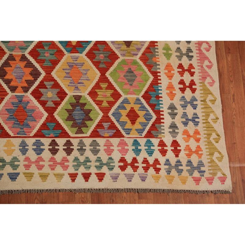 Tribal Kilim Oriental Area Rug Hand-Woven Wool Carpet - 8'3"x 11'2"