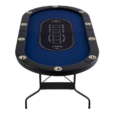 Blue Foldable Poker Table, Tool-Free Assembly and Sturdy Metal Frame - 84.3” L x 42.1” W x 29.9” H
