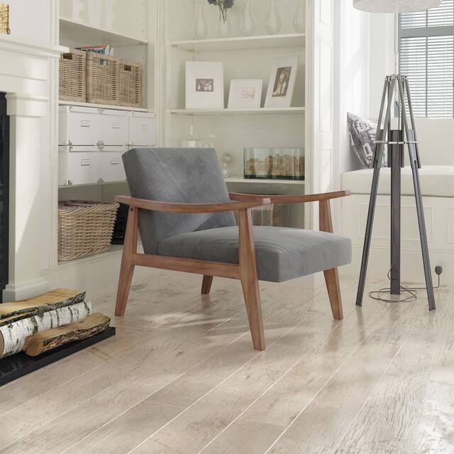 Zenvida Mid Century Modern Accent Armchair Solid Hardwood Upholstered