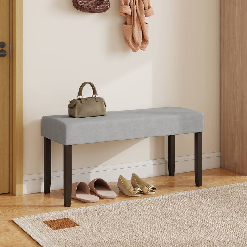 Grey Velvet Upholstered Rubber Wood Bench with Cushion and Storage - 40.5" x 15.5" x 20"