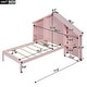 preview thumbnail 31 of 35, House Shaped Platform Bed with Built-in LED Lights Wood Platform Bed Frame with Storage Headboard & Shelves, Easy Assembly