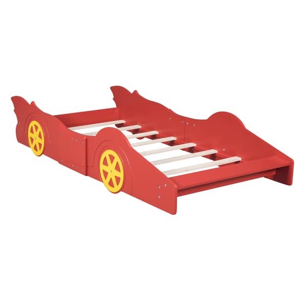 slide 2 of 12, Twin Race Car Bed with Guardrails - Pinewood & MDF Construction