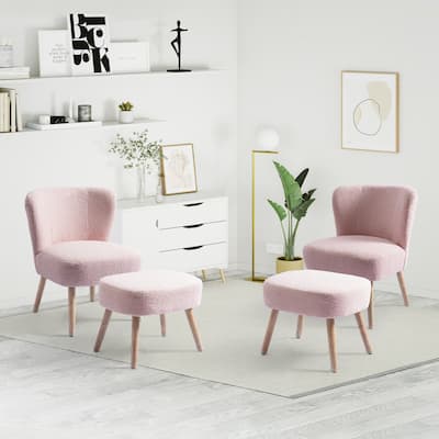 Boucle Polyester Upholstered Living Room Set - Stain Resistant (4-Piece Set)