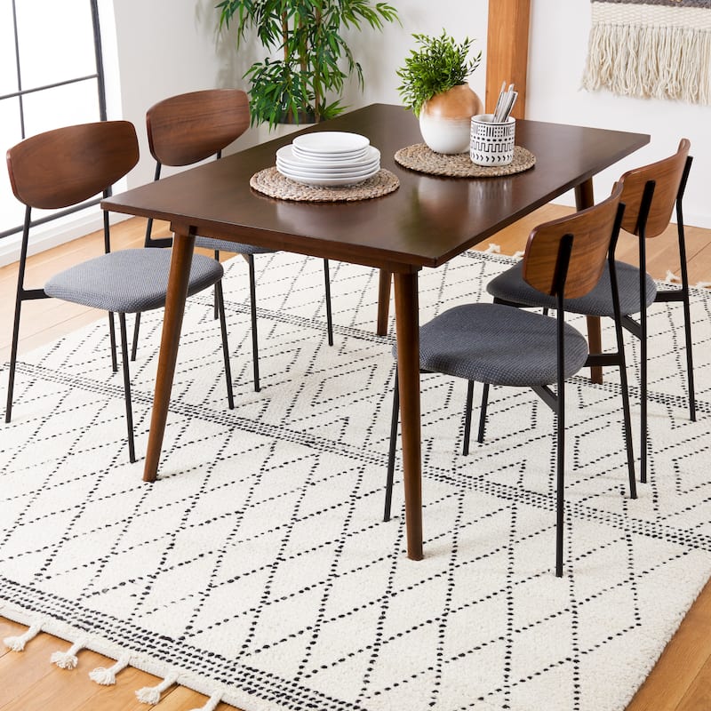 SAFAVIEH Handmade Casablanca Leliea Boho Wool Tassel Rug - 5' x 8' - Ivory/Black