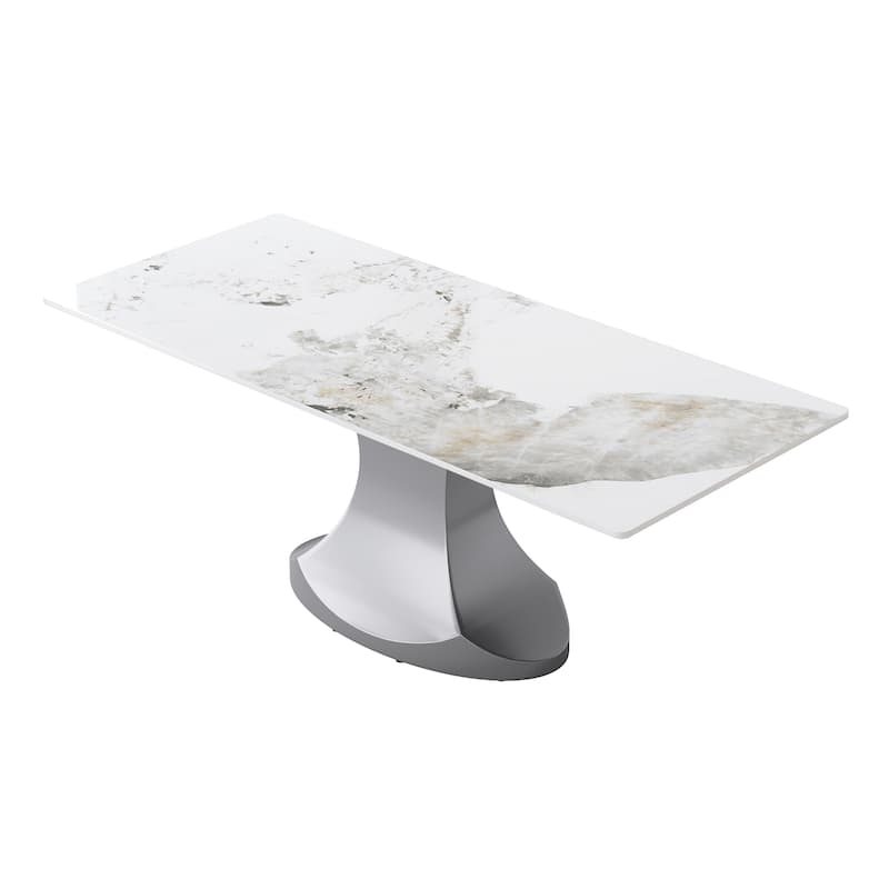 Rectangular Dining Table, Faux Marble Kitchen Dining Table with Grey Pedestal.