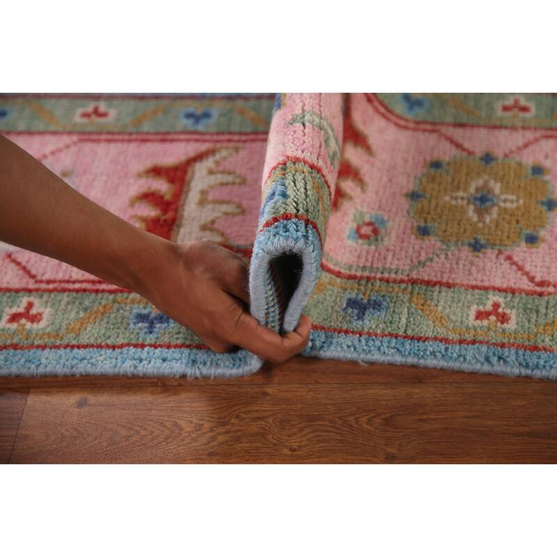 Light Blue Oushak Area Rug Hand-Knotted Transitional Wool Carpet - 7'9"x 9'9"