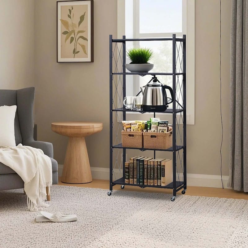 5-Tier Metal Storage Shelving Unit Foldable Storage Rack