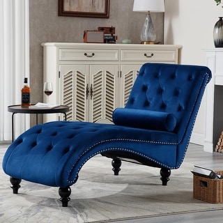 Button-Tufted Velvet Chaise Lounge Chair with Pillow, Modern Recliner ...