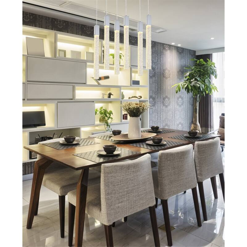 Chrome 6-Light Pendant Light - Adjustable Crystal Bar Chandelier with Bulbs Included - Modern Hanging Lamp - 144