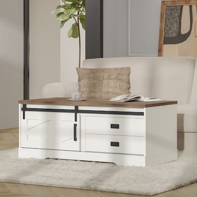 WAMPAT Rectangular Coffee Table with Sliding Barn Door