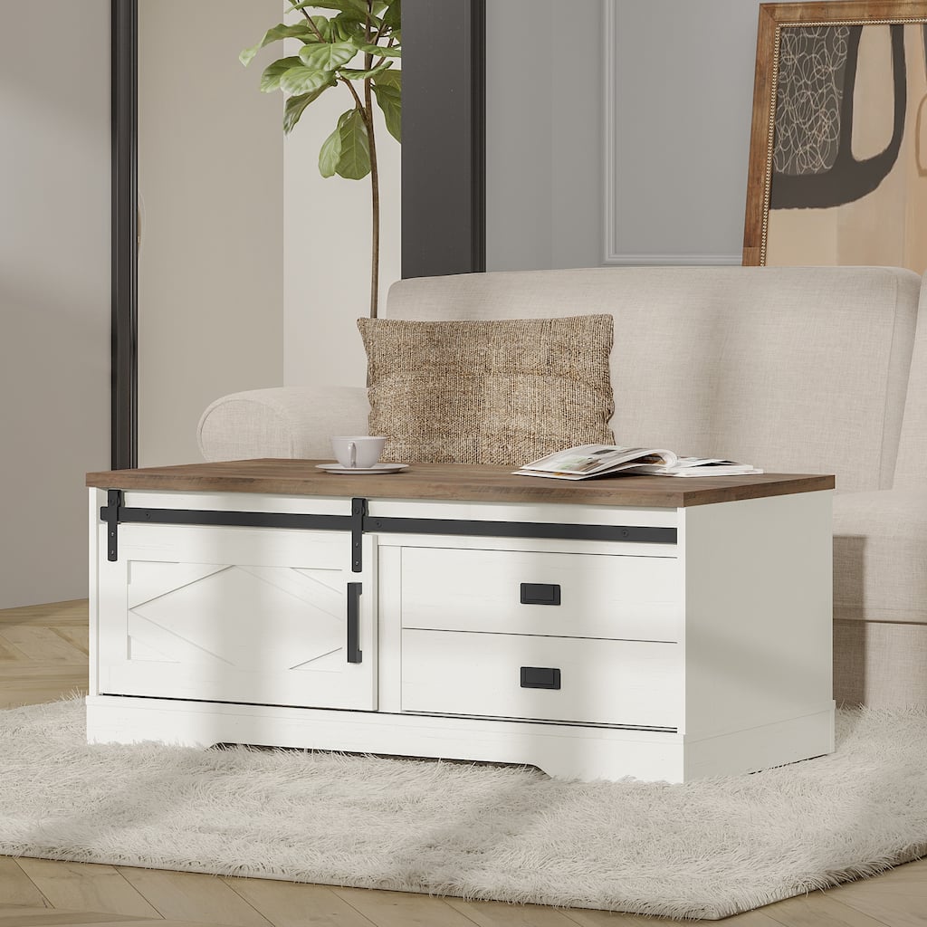 WAMPAT Rectangular Coffee Table with Sliding Barn Door