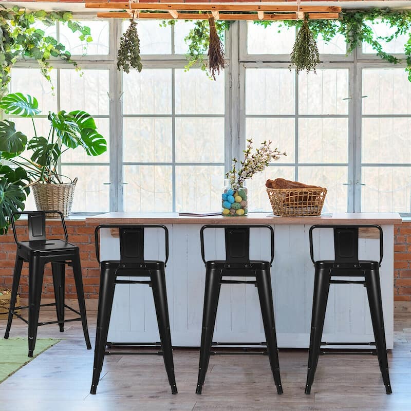Costway Set of 4 Low Back Metal Counter Stool 24'' Seat Height - see details