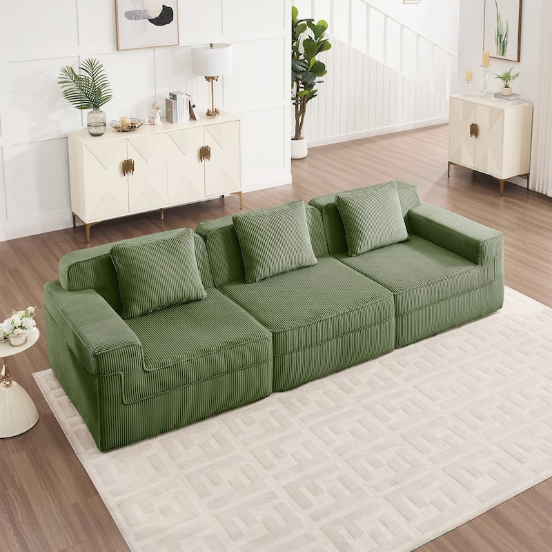 GDFStudio - Modular 3-Seater 117.3" Corduroy Boneless Cloud Sofa - Green