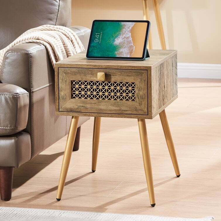 Wood End Table With Storage for Living Room 21.7'' H X 15.8'' W X 15.8'' D