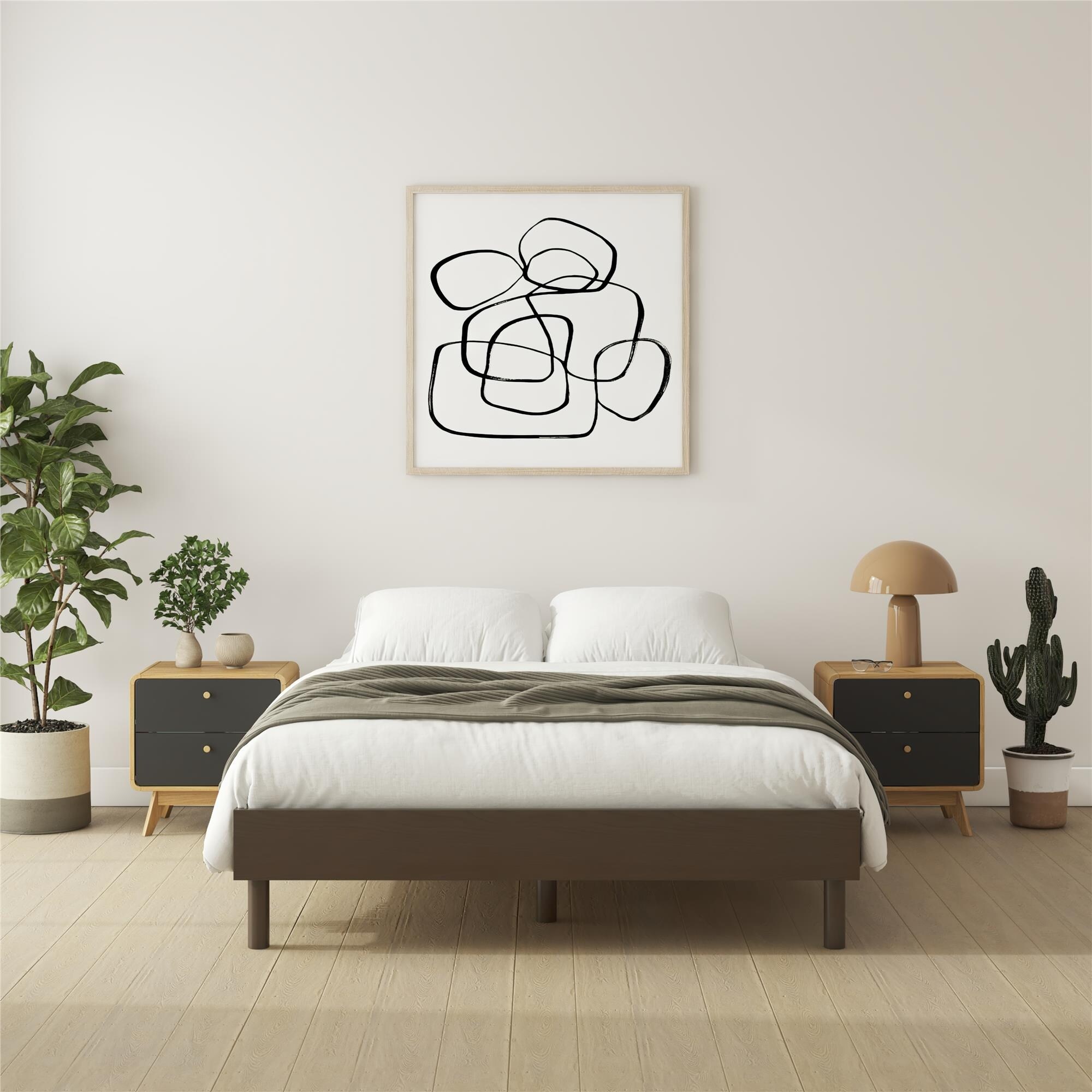 Roomfitters Cologne Tool-Less Wood Platform Bed Frame, Low Profile Rustic Design, Walnut