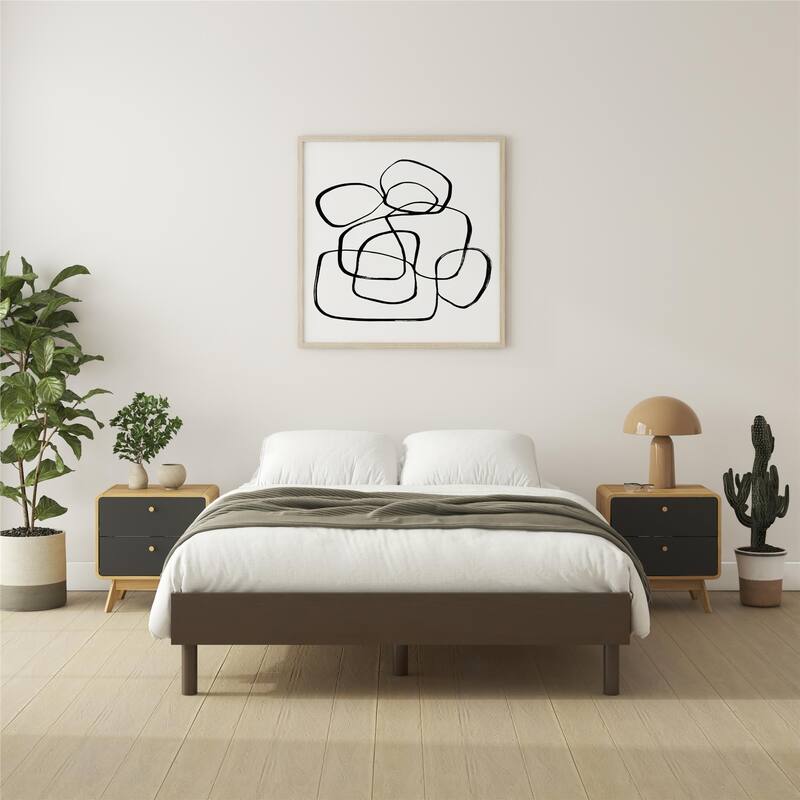 Roomfitters Cologne Tool-Less Wood Platform Bed Frame, Low Profile Rustic Design, Walnut - Queen