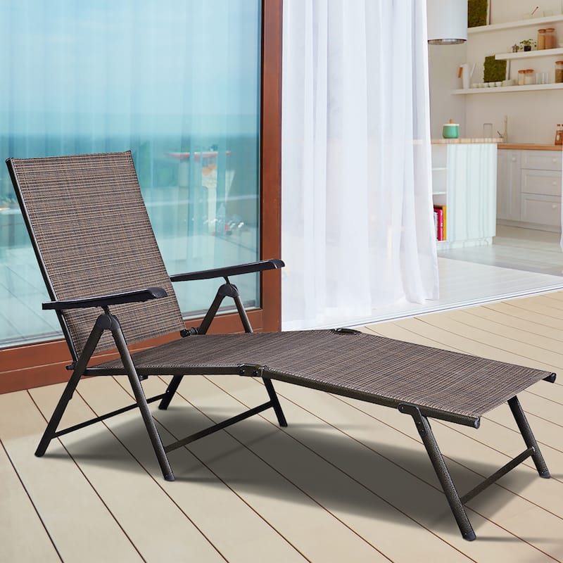 2PCS Patio Chaise Lounge Chair Adjustable Folding Recliner