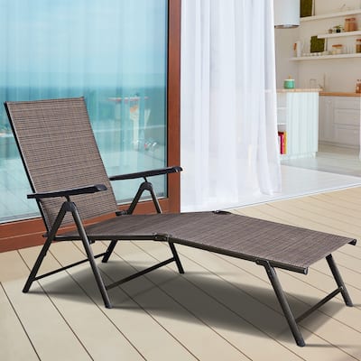 2PCS Patio Chaise Lounge Chair Adjustable Folding Recliner