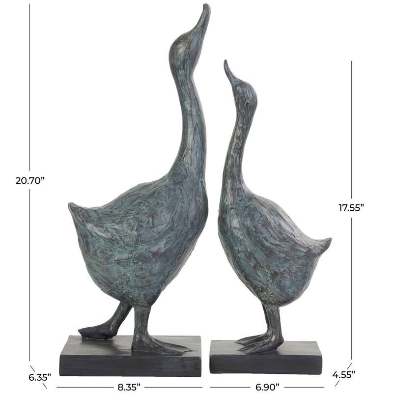 Blue Resin Bird Decorative Sculpture with Abstract Texturing (Set of 2)