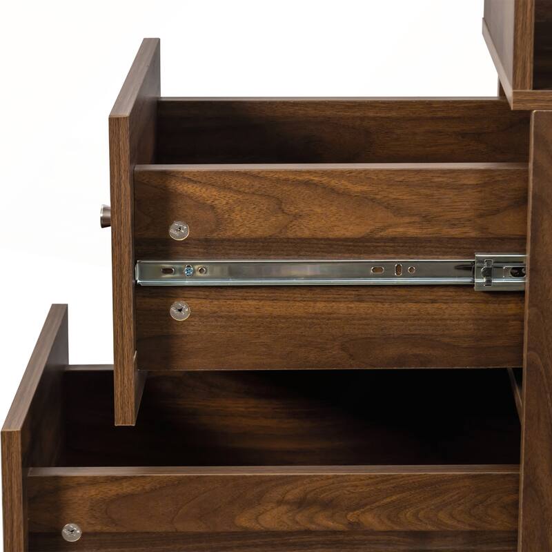 Modern Wooden Tall Display Storage Cabinet with 4-Tier Shelves and 3 Side Drawers for Living Room and Home Office