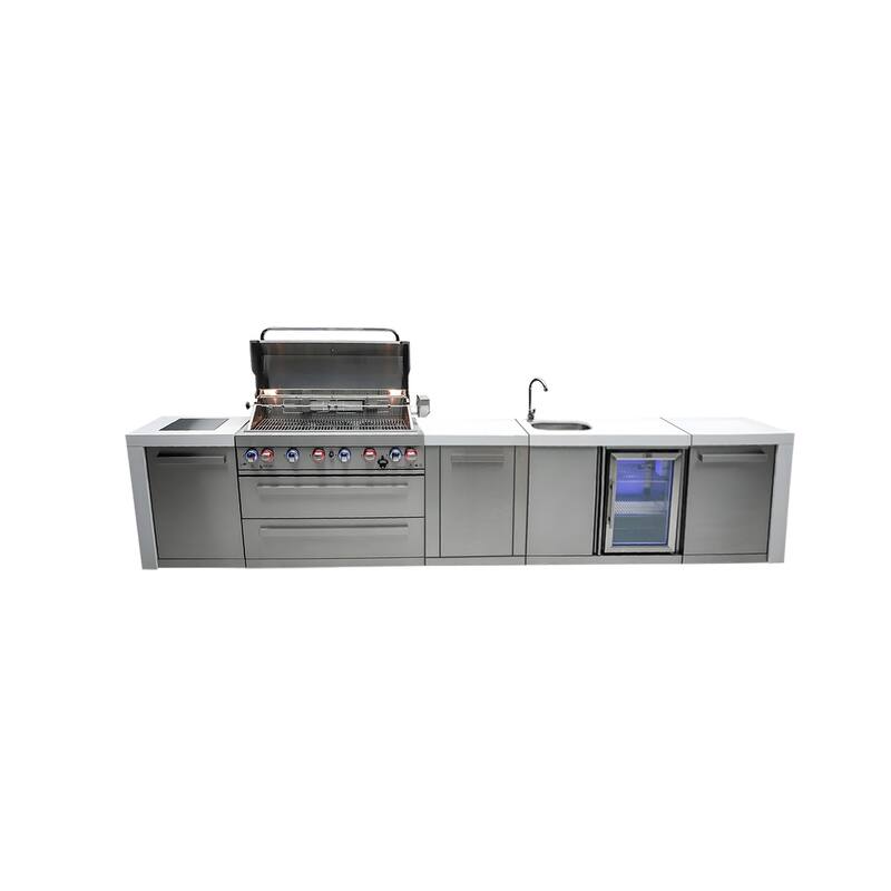Mont Alpi MAi805-DBEV-EXC Deluxe Stainless Steel Outdoor Kitchen Island BBQ Grill + Beverage Center + 25" Extra Storage Cabinet - Silver