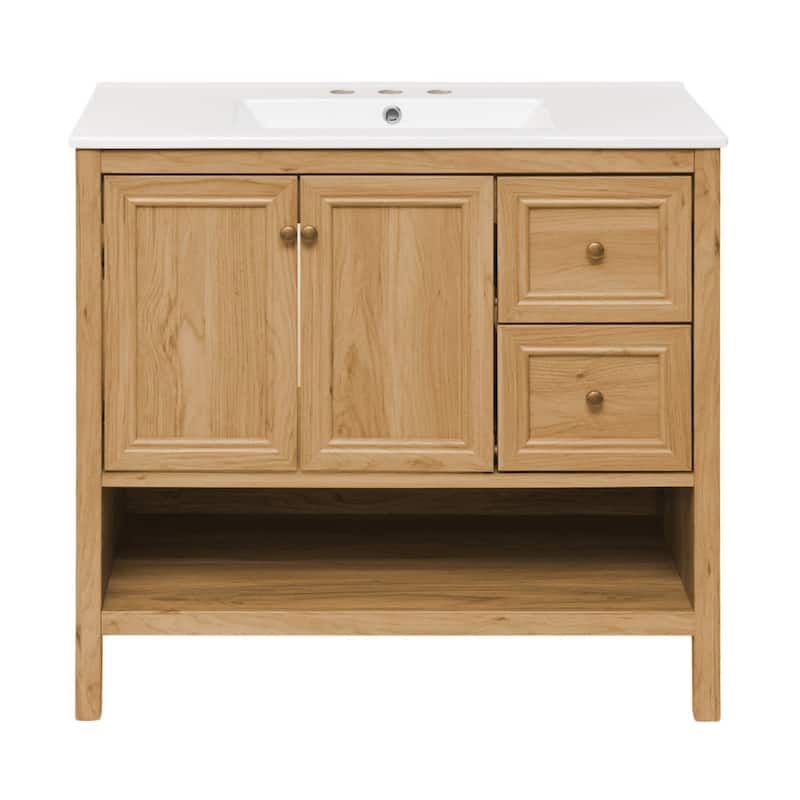 Swiss Madison SM-BV241-3 Chateau 37" Free Standing Single Basin Vanity - Golden Oak / White - Oak Finish