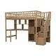 preview thumbnail 10 of 32, Solid Wood Twin Size Loft Bed w/ Built-in Desk, High LED Loft Bed w/Storage Shelves, Cabinets & Staircase, Full-Length Guardrail