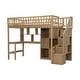 preview thumbnail 13 of 26, Twin Loft Bed in Walnut with Integrated L-Shaped Desk, LED Lighting, Multi-Tier Storage Shelves, Cabinets, and Staircase