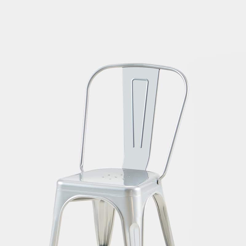 18" Modern Industrial Metal Stackable Silver Dining Chair, 2PCS - 18" W X 18" D X 33" H