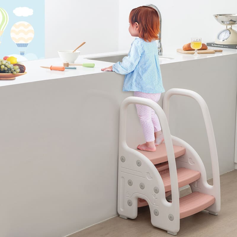 Gymax Three-Step Stool for Toddlers Children Step up Leaning Helper