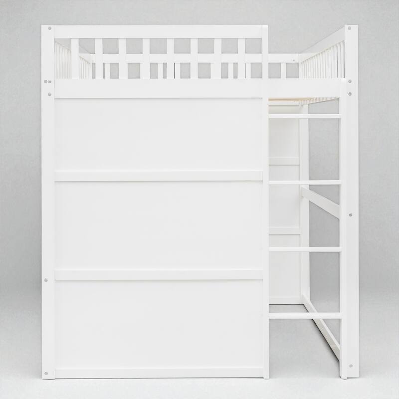 Twin/Full Size Wood Loft Bed with Ladder and Guardrails, House-Style Frame for Kids or Teens