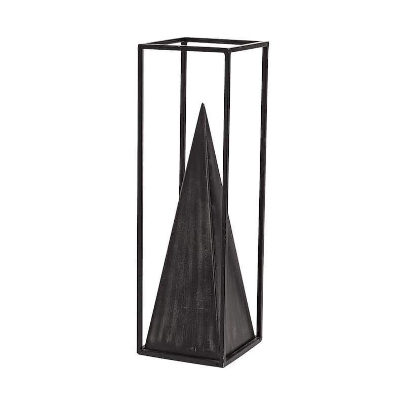 Black Metal Framed Pyramid Sculpture - 5" W x 5" D x 16" H - 5" W x 5" D x 16" H - Black