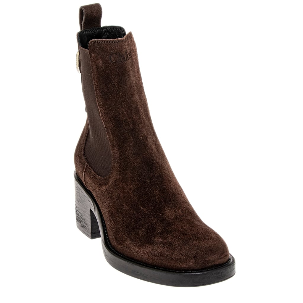 Chloe Dakota Chelsea Boot in Suede - Dark Brown and Black