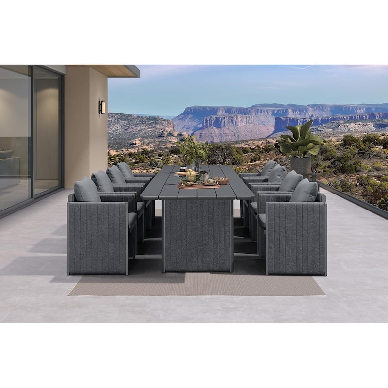 PURPLE LEAF Sanori Patio Dining Set Modern Large Weather-Resistant Table and Aluminum Chairs - 9-Piece Rectangle(long table)