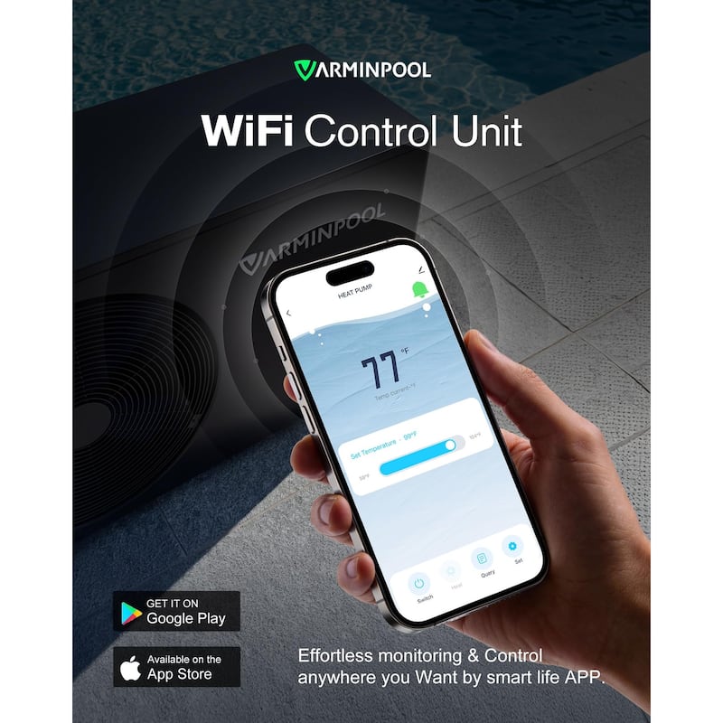 Electric Pool Heat Pump 30000 BTU Pool Heater for 8000 Gallon Pools with WiFi Control - 35.51"L x 13.88"W x 21.98"H