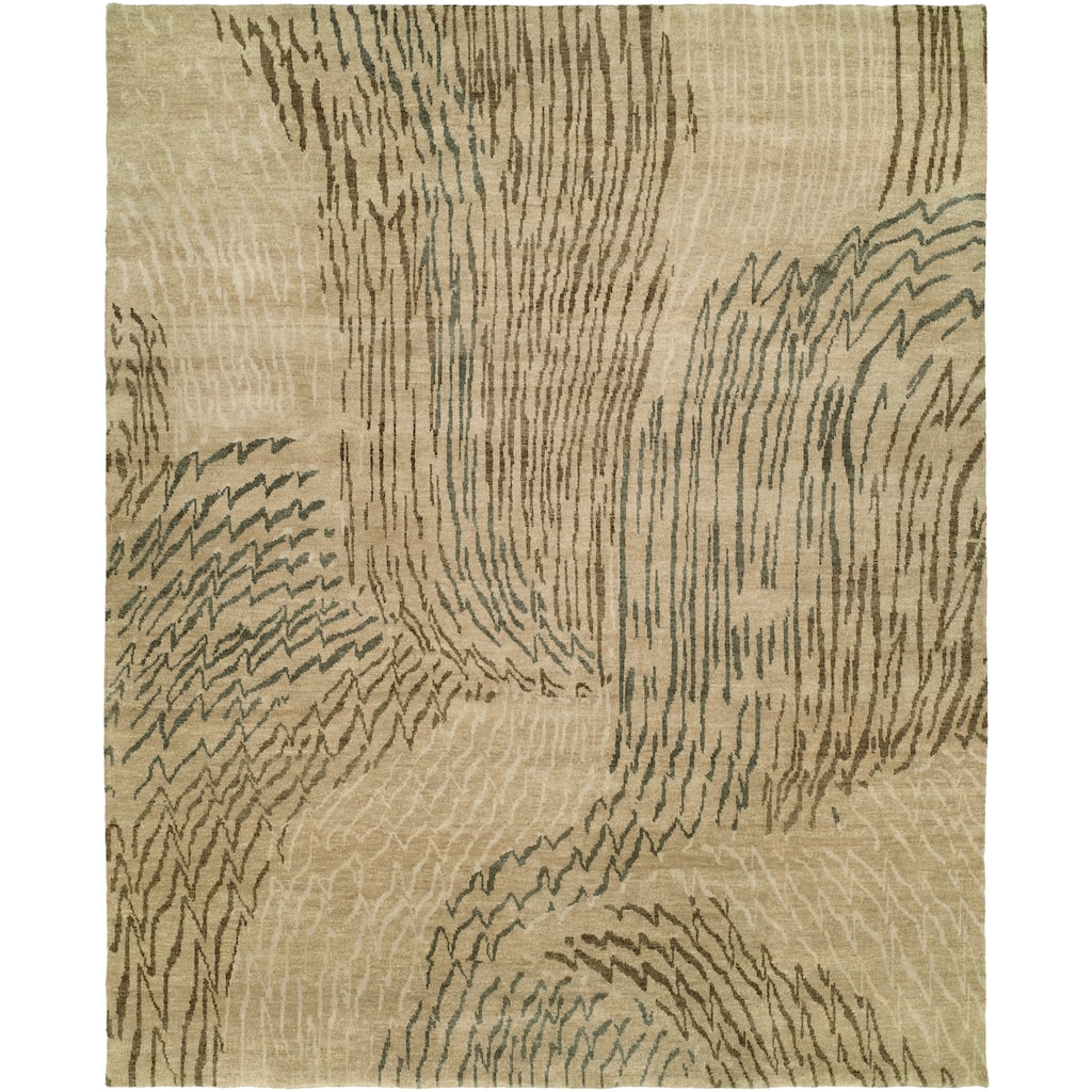 Modern Beige Hand-Knotted Wool Area Rug