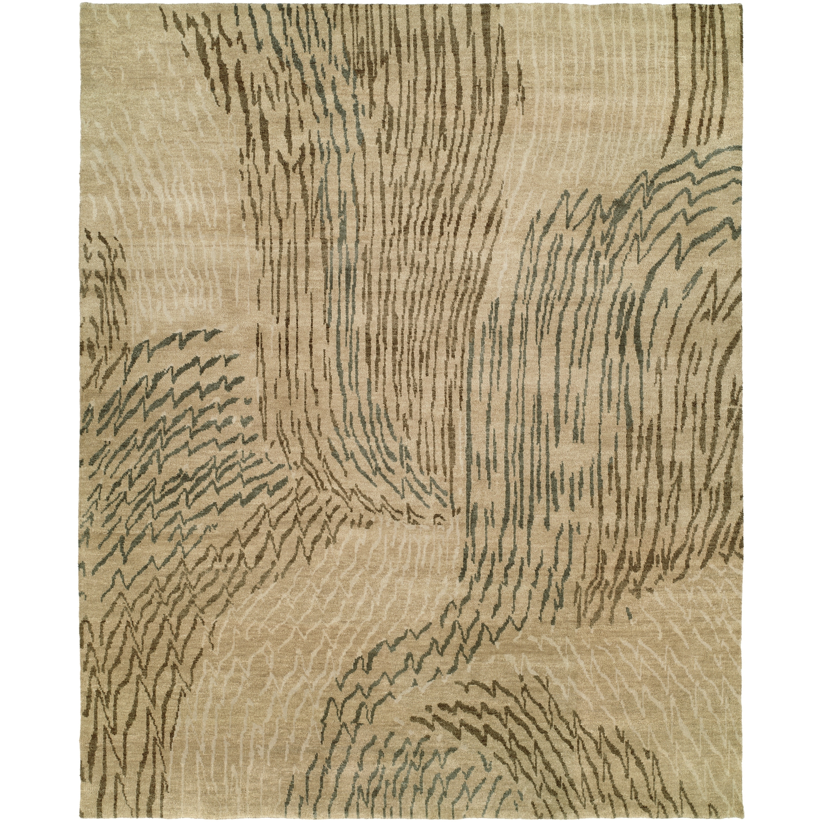KALATY Modern Beige Hand-Knotted Wool Area Rug
