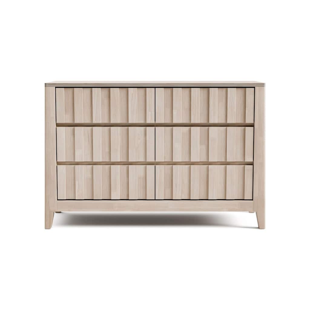 Vasu Wide Dresser, 6 Storage Drawers, White Wash Solid Rubberwood