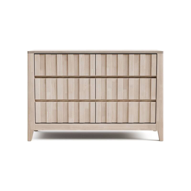 Vasu Wide Dresser, 6 Storage Drawers, White Wash Solid Rubberwood