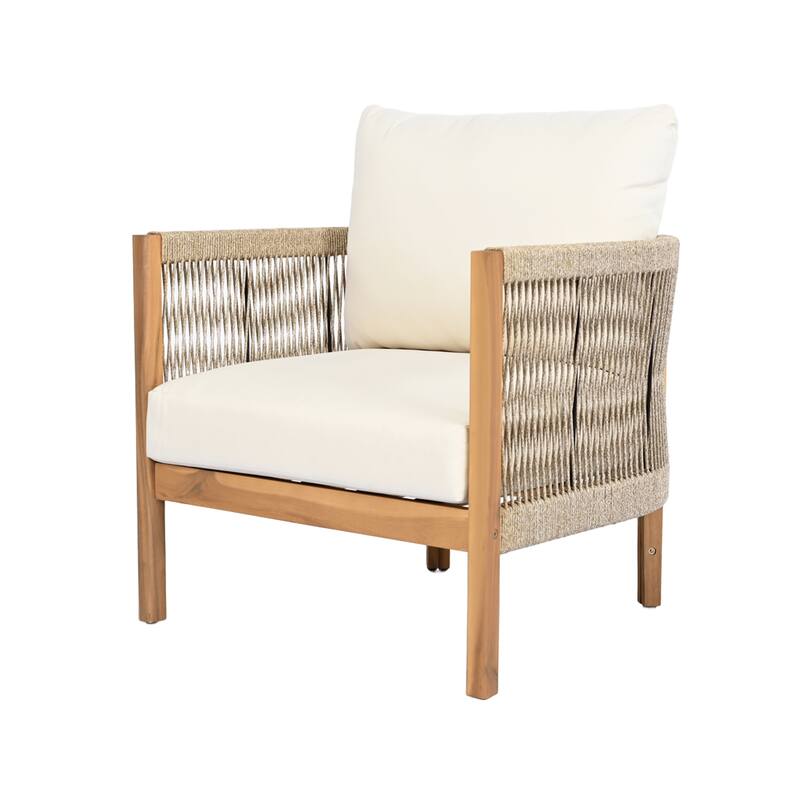 Christopher Knight Home - Valencia Acacia Wood Patio Club Chair with Woven Rope Accents